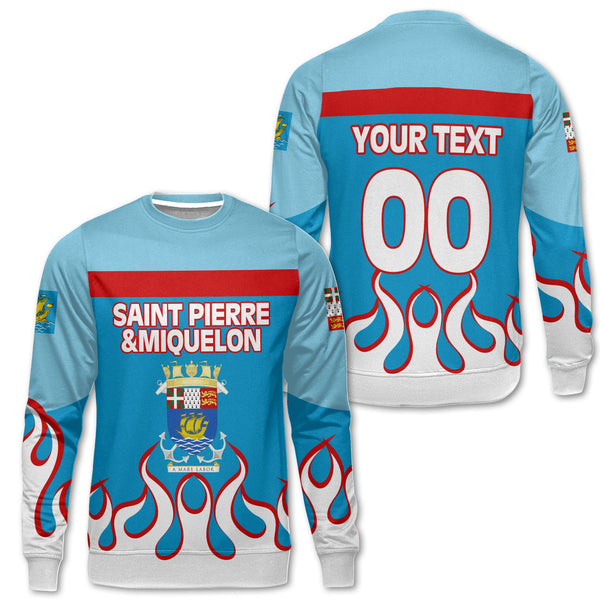 Saint Pierre and Miquelon Sweatshirt Flag & Coat Of Arms Fire Hockey Style