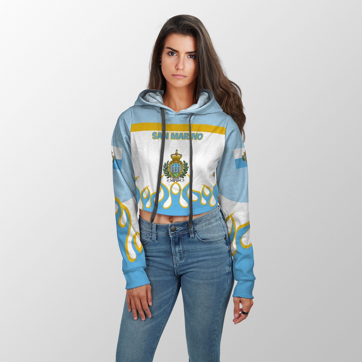 San Marino Crop Hoodie Flag & Coat Of Arms Fire Hockey Style