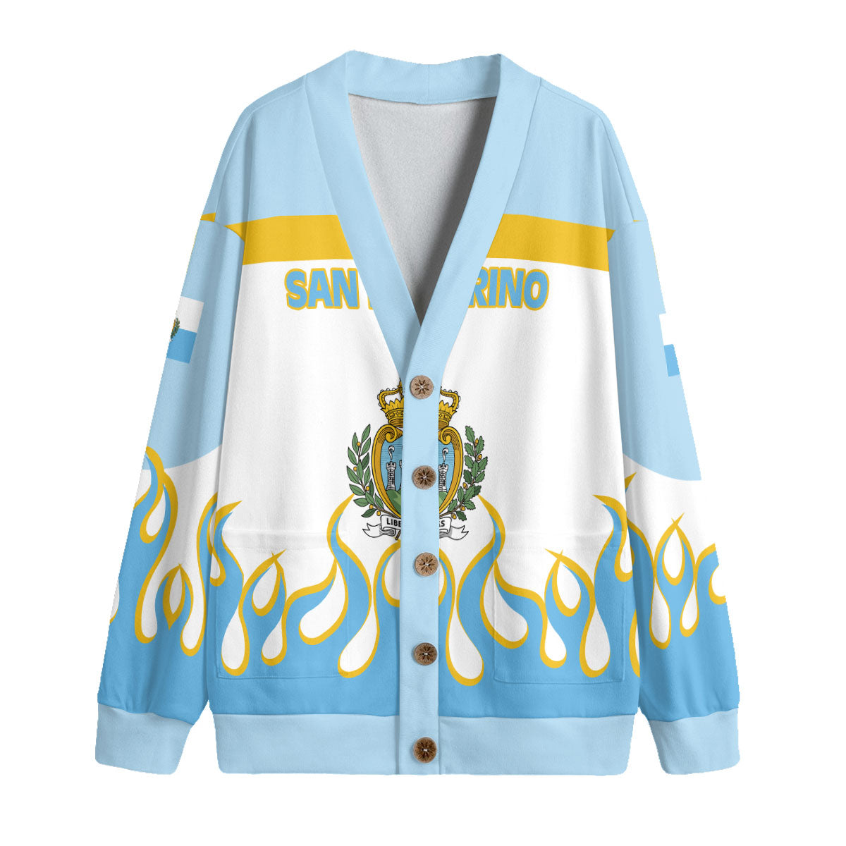 San Marino Fleece Cardigan Flag & Coat Of Arms Fire Hockey Style