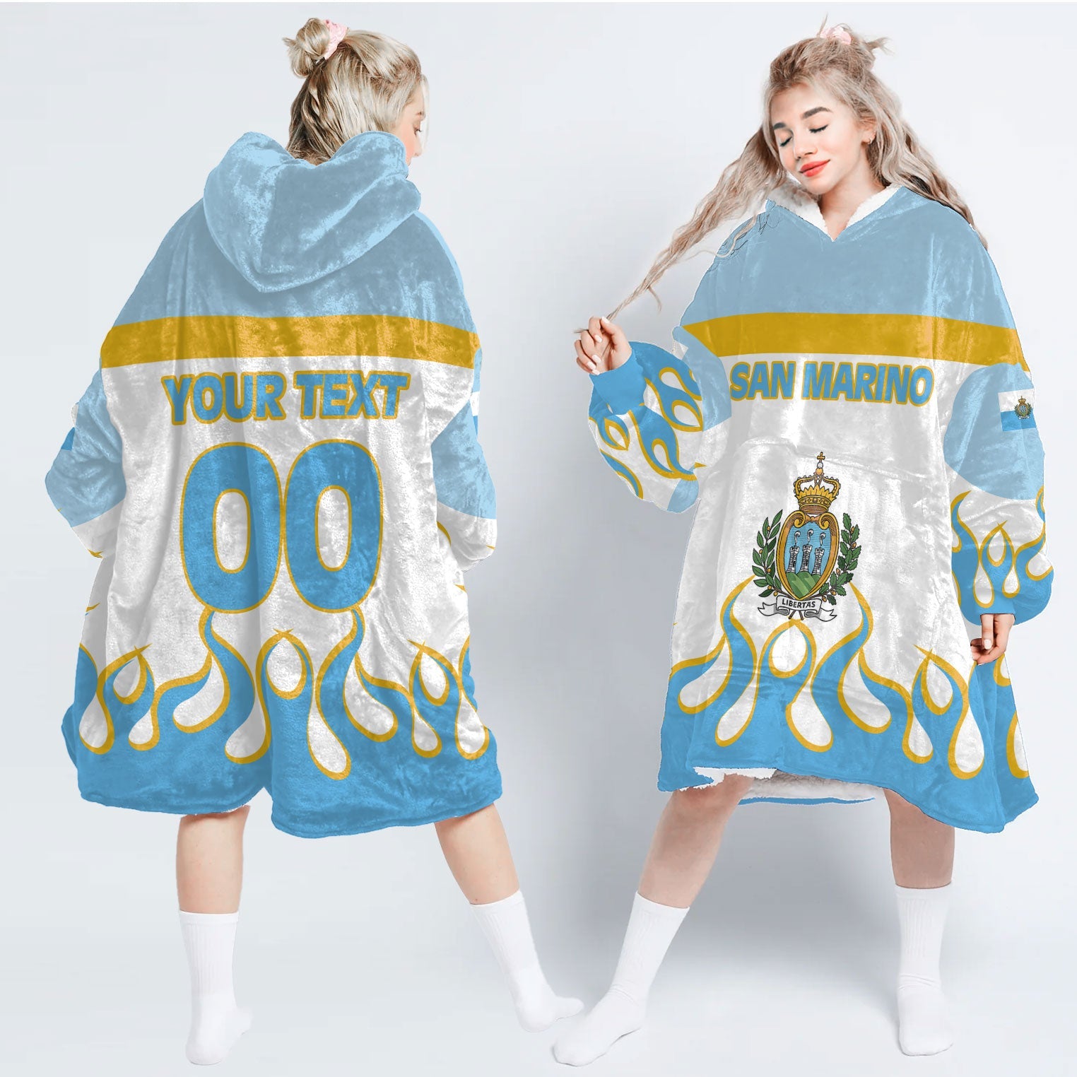 San Marino Snug Hoodie Flag & Coat Of Arms Fire Hockey Style