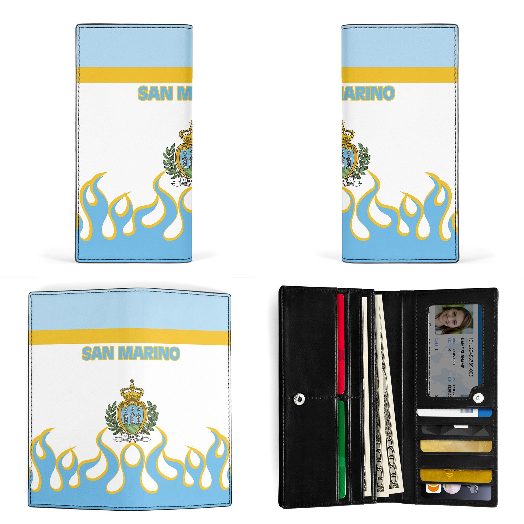 San Marino Leather Wallet Flag & Coat Of Arms Fire Hockey Style