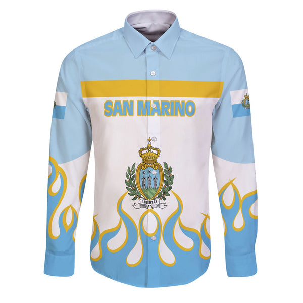 San Marino Long Sleeve Button Shirt Flag & Coat Of Arms Fire Hockey Style