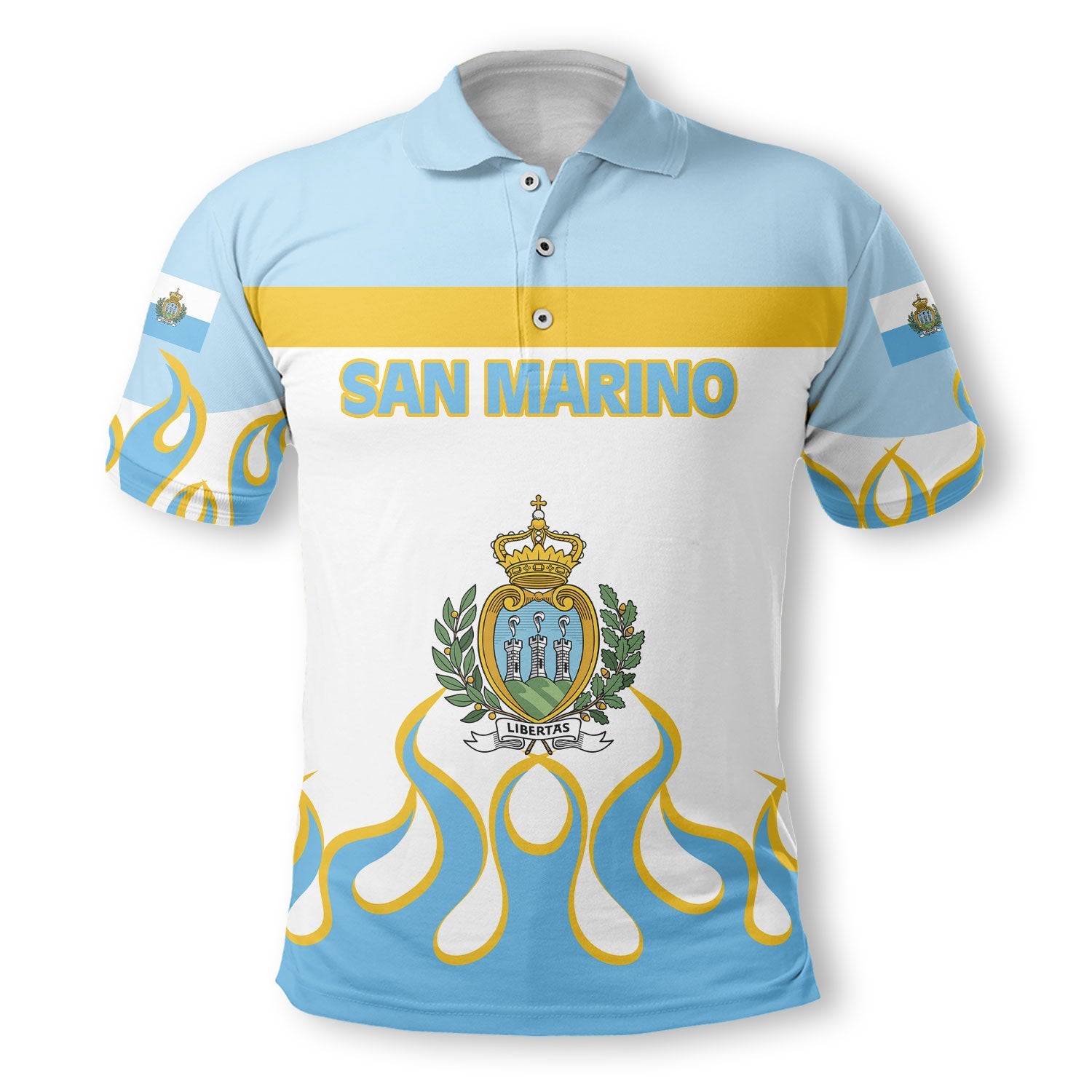 San Marino Polo Shirt Flag & Coat Of Arms Fire Hockey Style