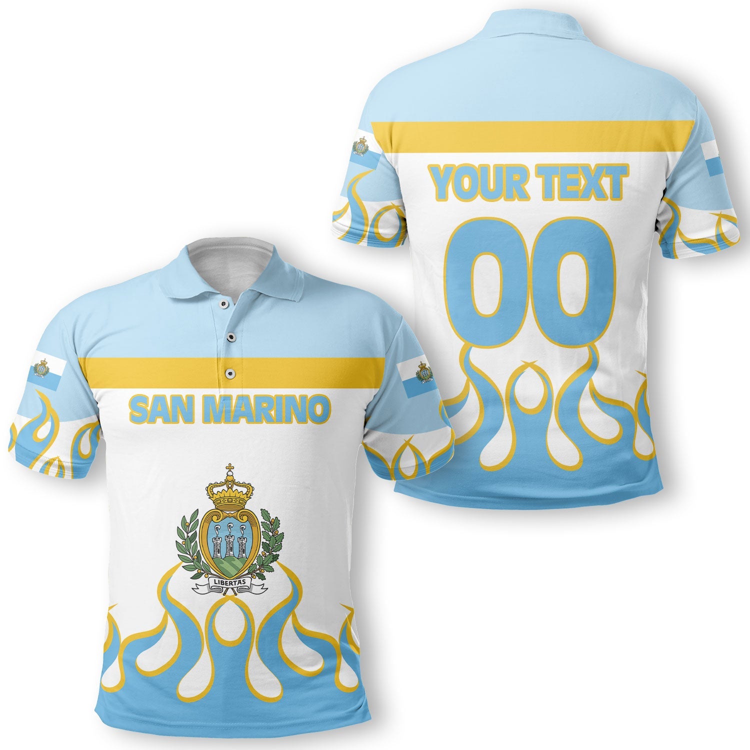 San Marino Polo Shirt Flag & Coat Of Arms Fire Hockey Style