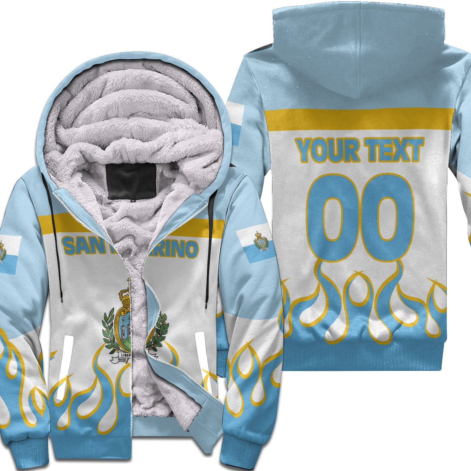 San Marino Sherpa Hoodie Flag & Coat Of Arms Fire Hockey Style