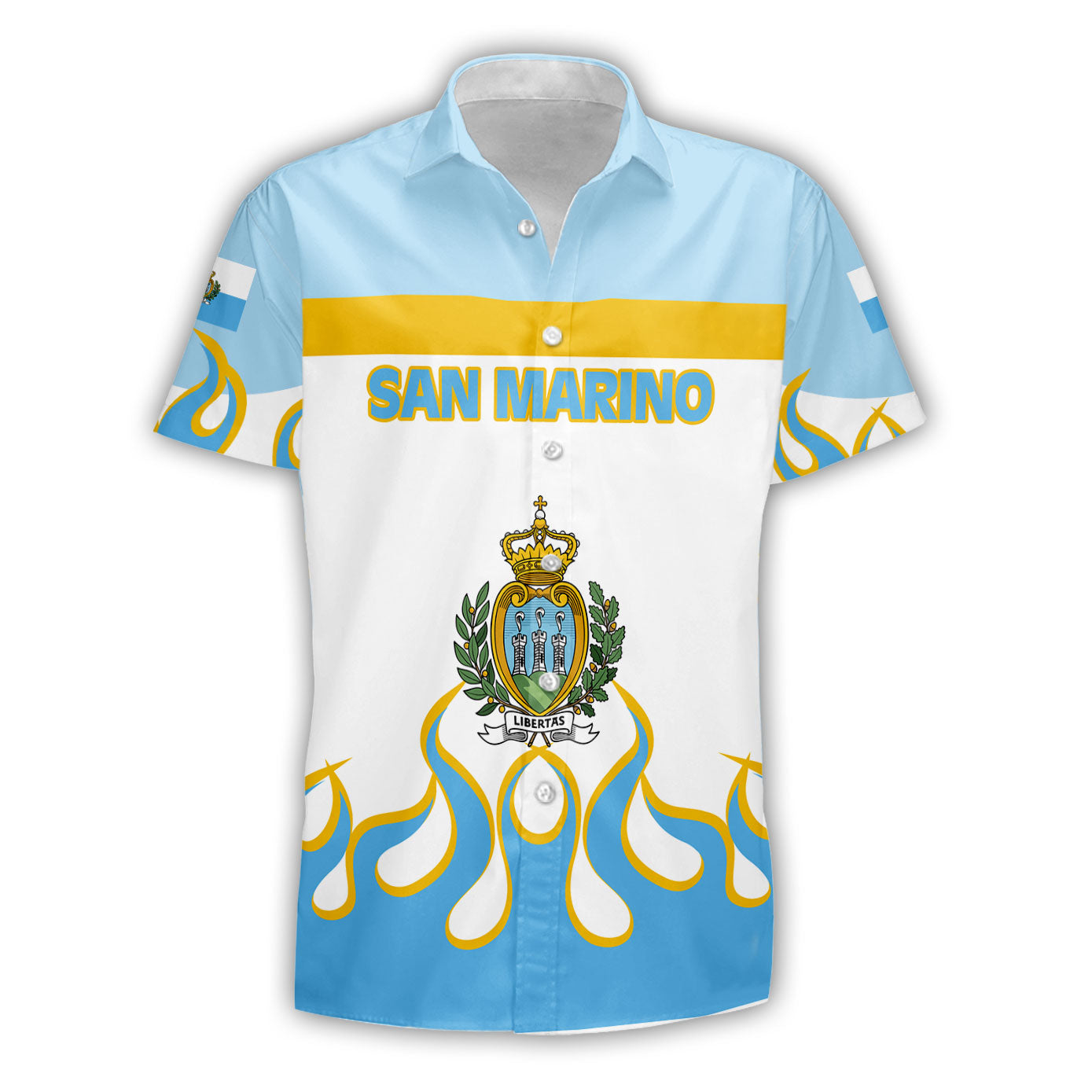 San Marino Short Sleeve Shirt Flag & Coat Of Arms Fire Hockey Style