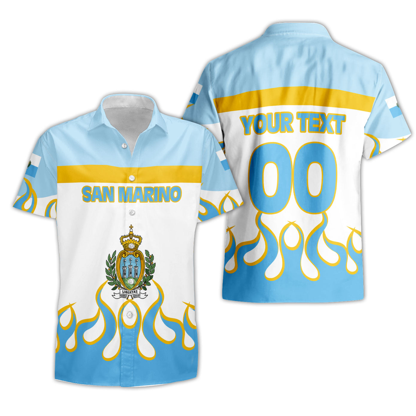 San Marino Short Sleeve Shirt Flag & Coat Of Arms Fire Hockey Style