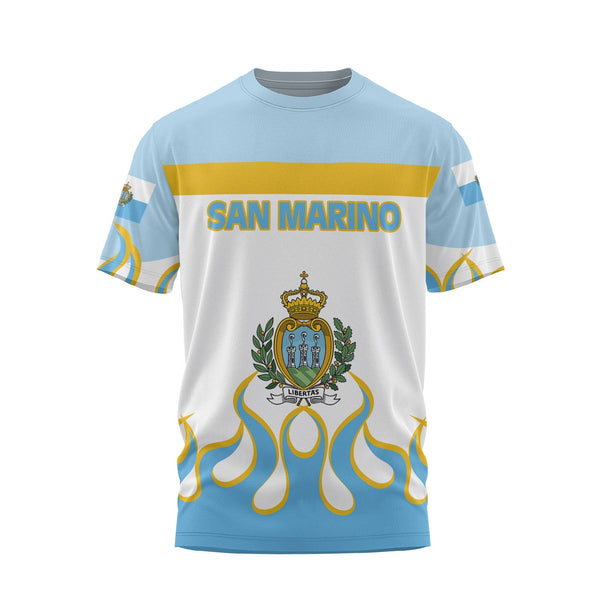 San Marino T Shirt Flag & Coat Of Arms Fire Hockey Style