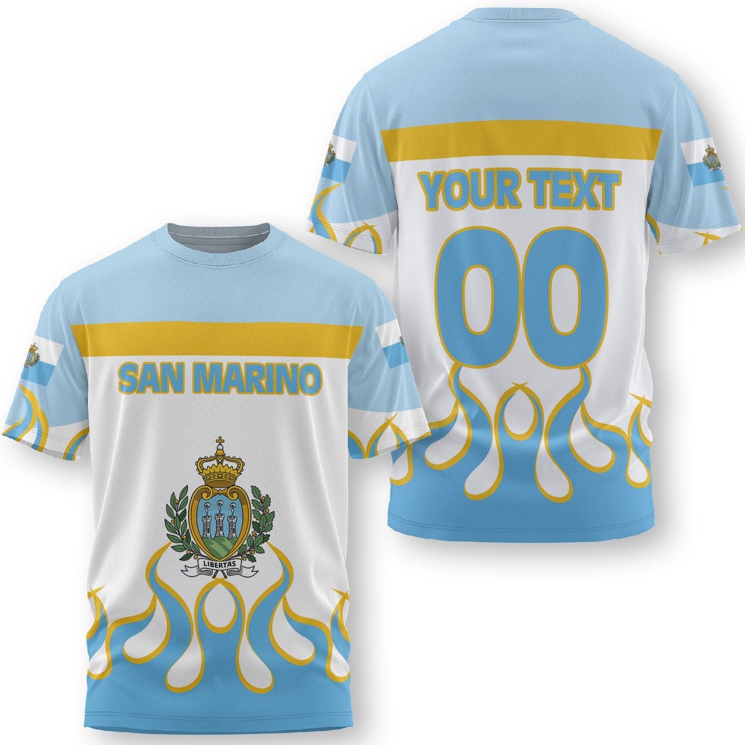 San Marino T Shirt Flag & Coat Of Arms Fire Hockey Style