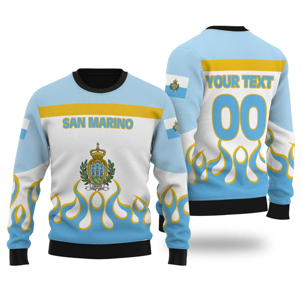 San Marino Ugly Sweater Flag & Coat Of Arms Fire Hockey Style