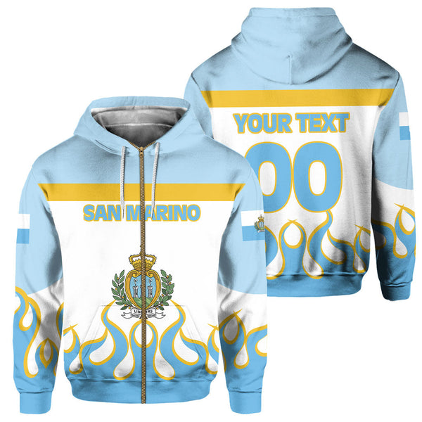 San Marino Zip Hoodie Flag & Coat Of Arms Fire Hockey Style