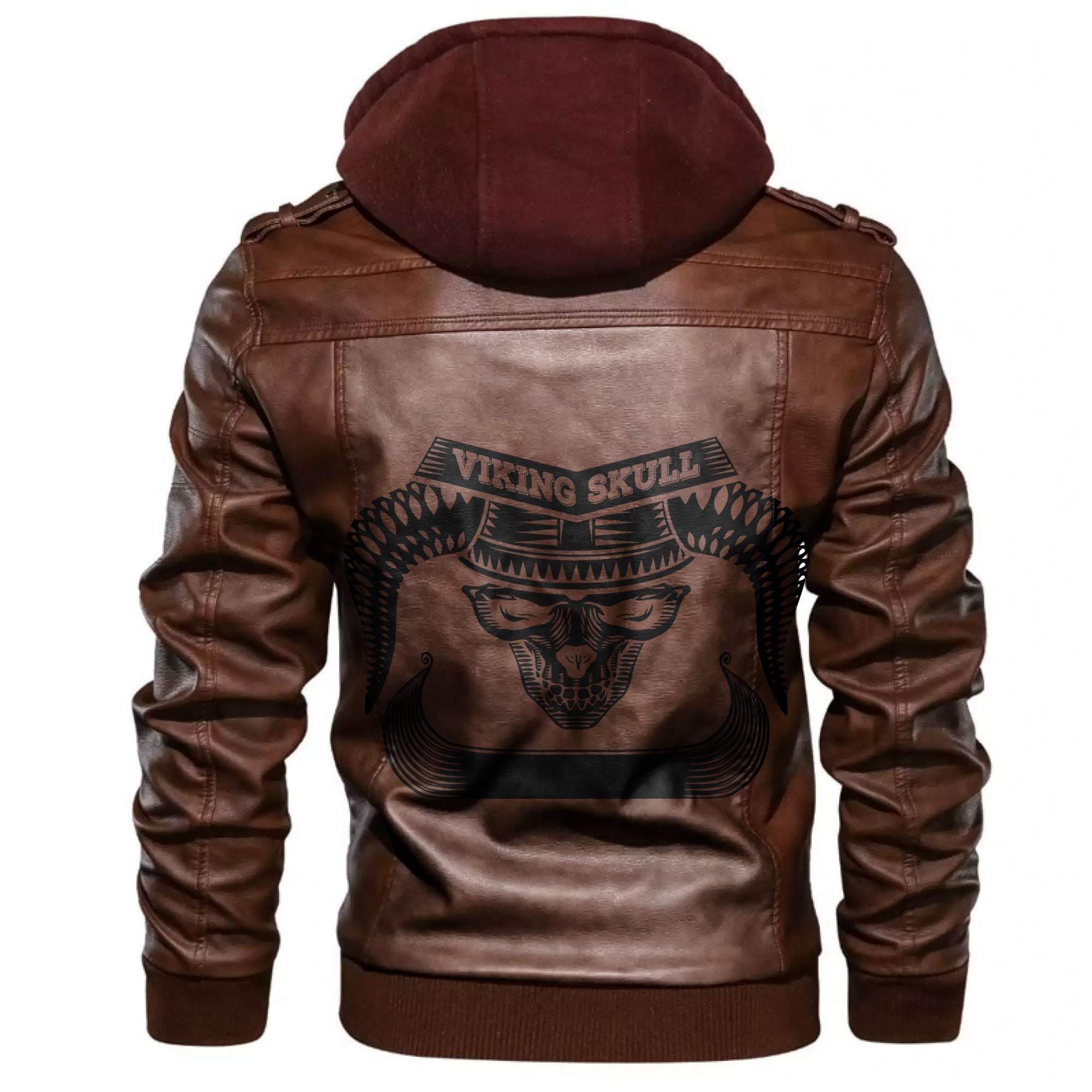 Viking Scandinavian Skull In Warrior Helmet With Boatpng Leather Jacket