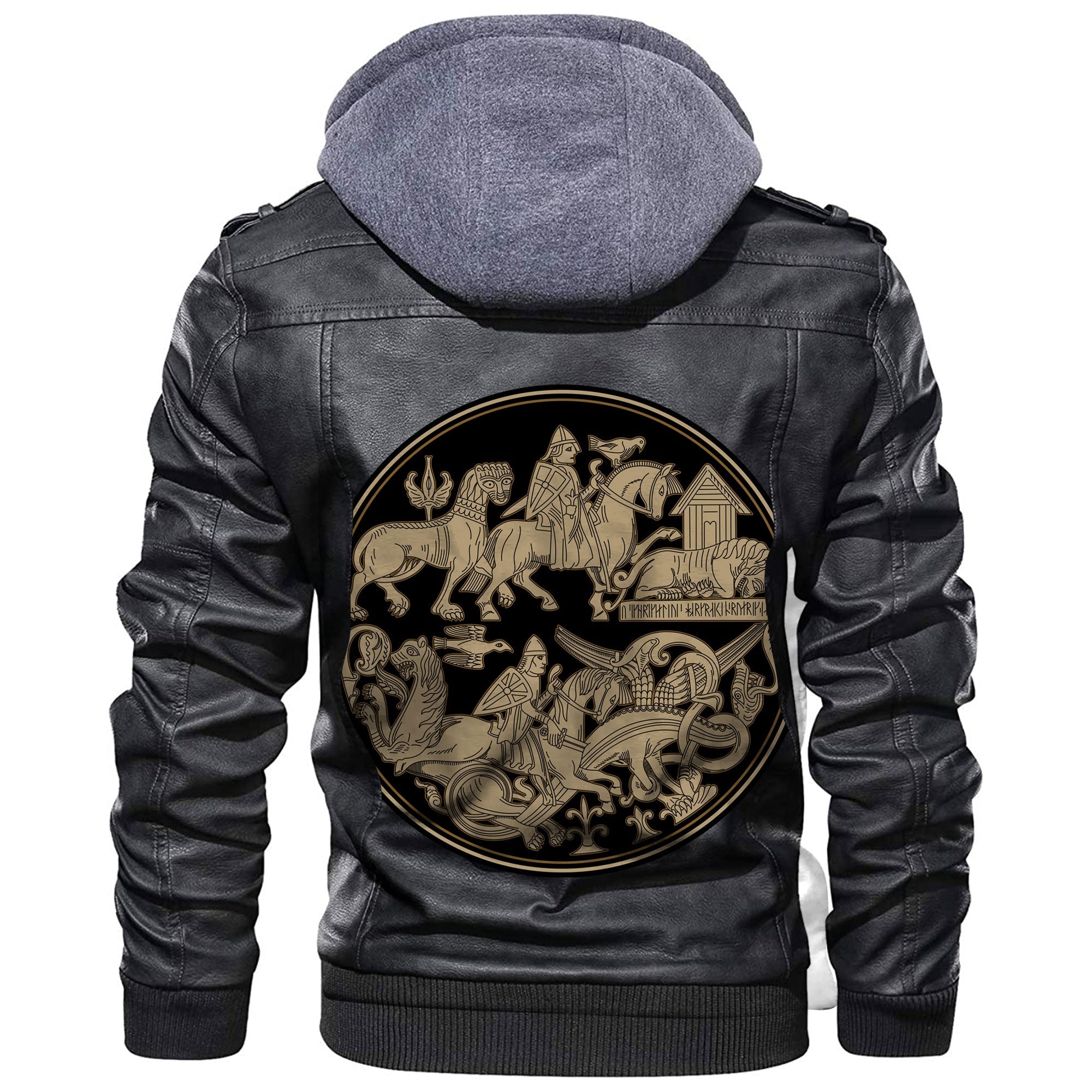 Viking Scandinavian Riders Fight Mythical Animals Leather Jacket – To ...