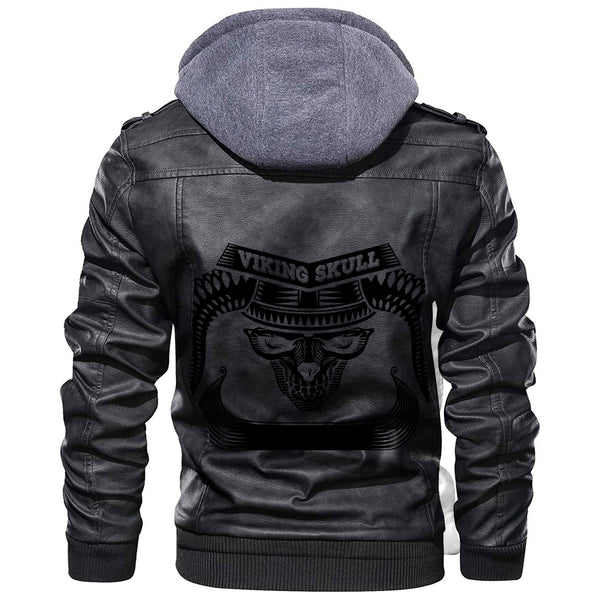 Viking Scandinavian Skull In Warrior Helmet With Boatpng Leather Jacket