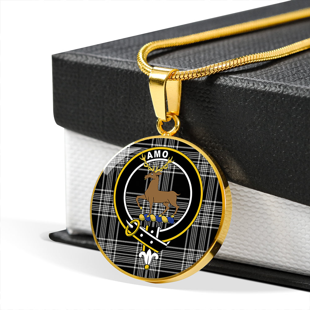 Scottish Tartan Scott Black & White Modern Clan Circle Necklace Classic Style