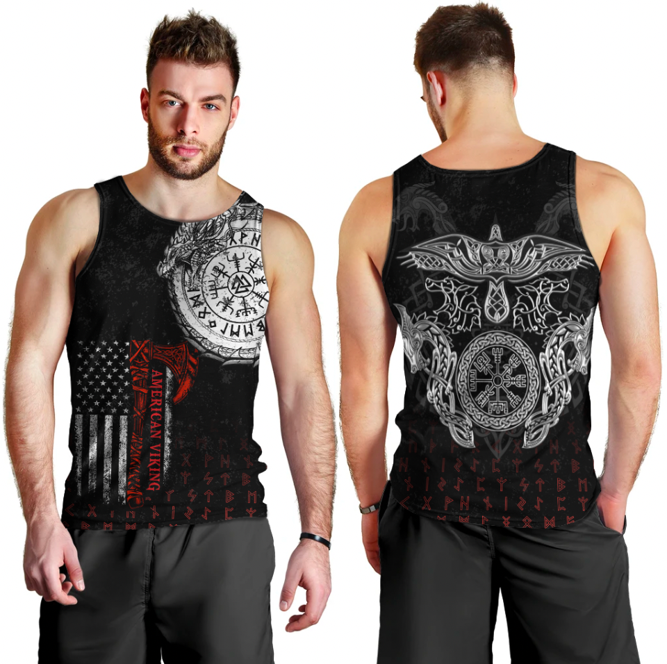 Viking Men's Tank Top Viking American Dragon Tattoo Valknut & Vegvisir