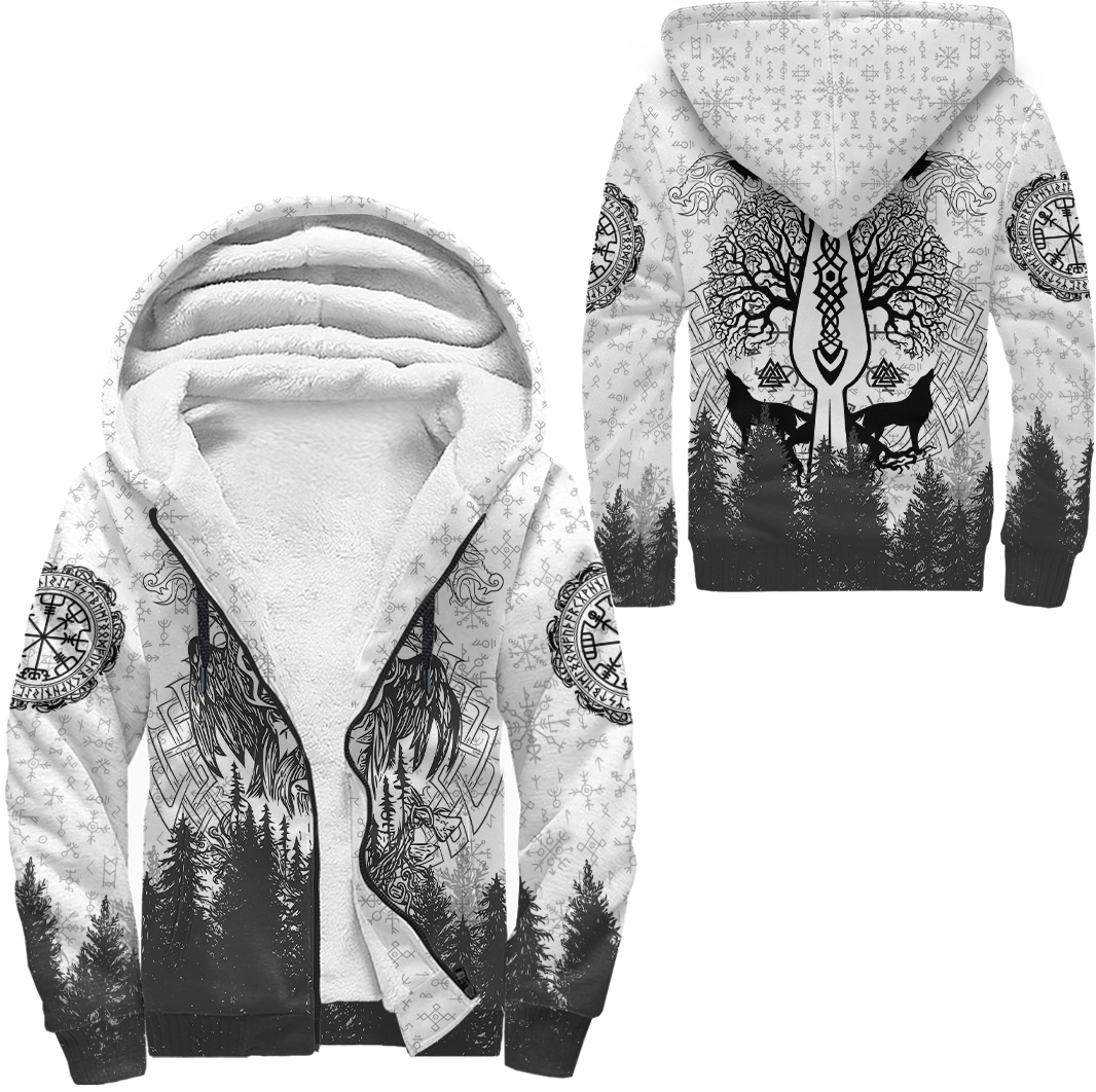 Viking Sherpa Hoodie  Odin and Raven Forest
