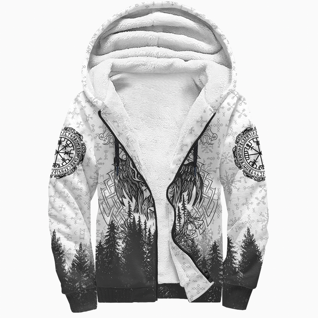 Viking Sherpa Hoodie  Odin and Raven Forest
