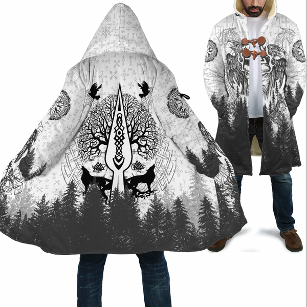 Viking Hooded Coat Odin and Raven Forest