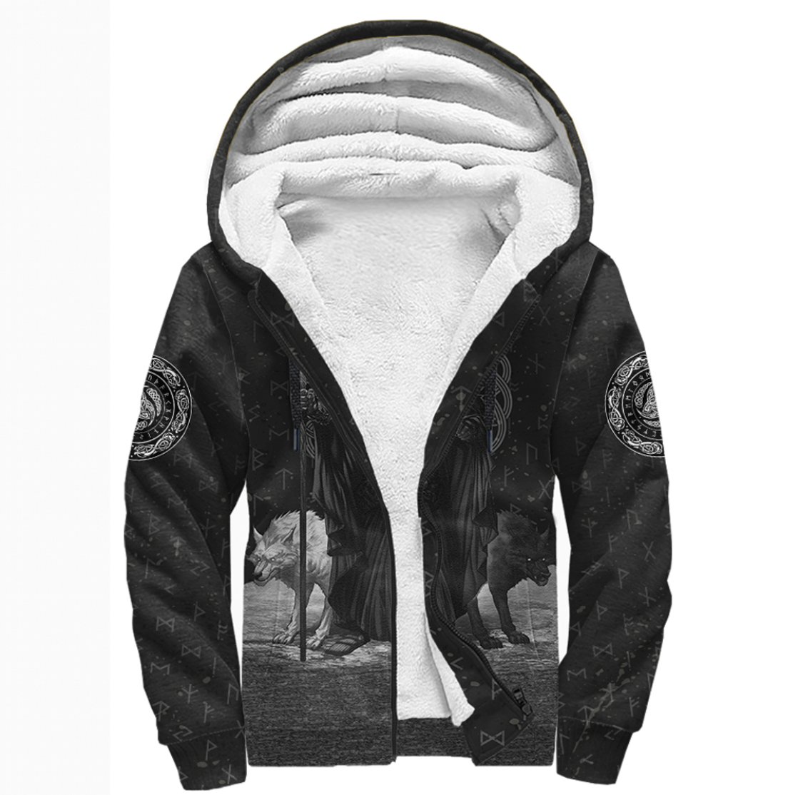 Viking Sherpa Hoodie  Odin Raven & Wolf Valknut