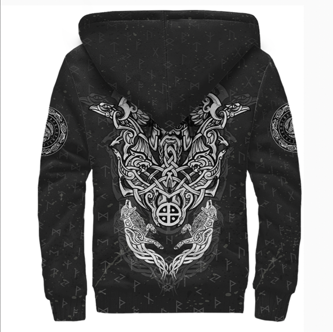 Viking Sherpa Hoodie  Odin Raven & Wolf Valknut