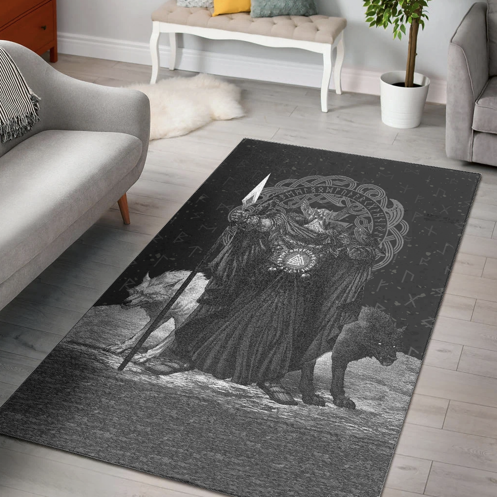 Viking Area Rug Viking Odin Raven & Wolf Valknut