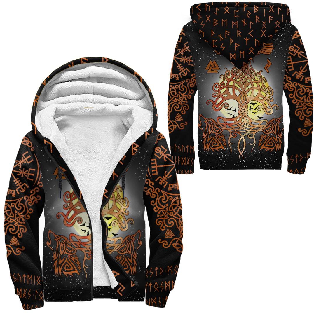 Viking Sherpa Hoodie Clothing Yggdrasil Raven & Wolf