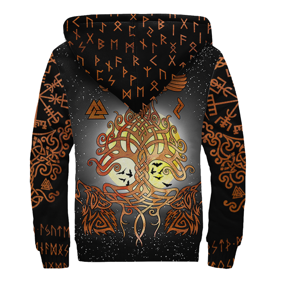 Viking Sherpa Hoodie Clothing Yggdrasil Raven & Wolf