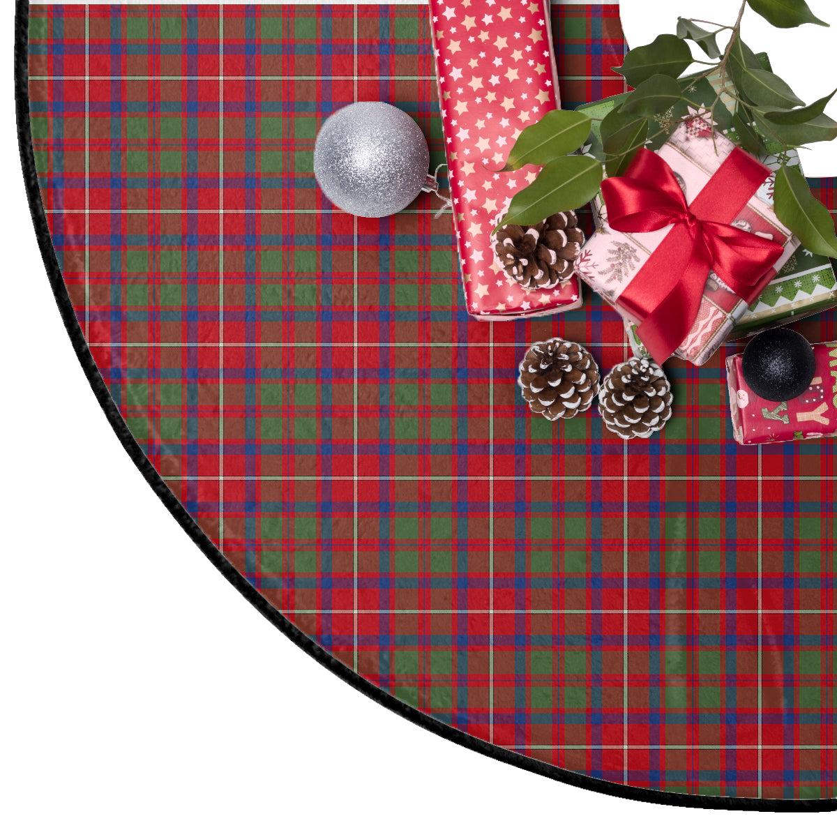 Shaw Red Modern Tartan Plaid Christmas Tree Skirt