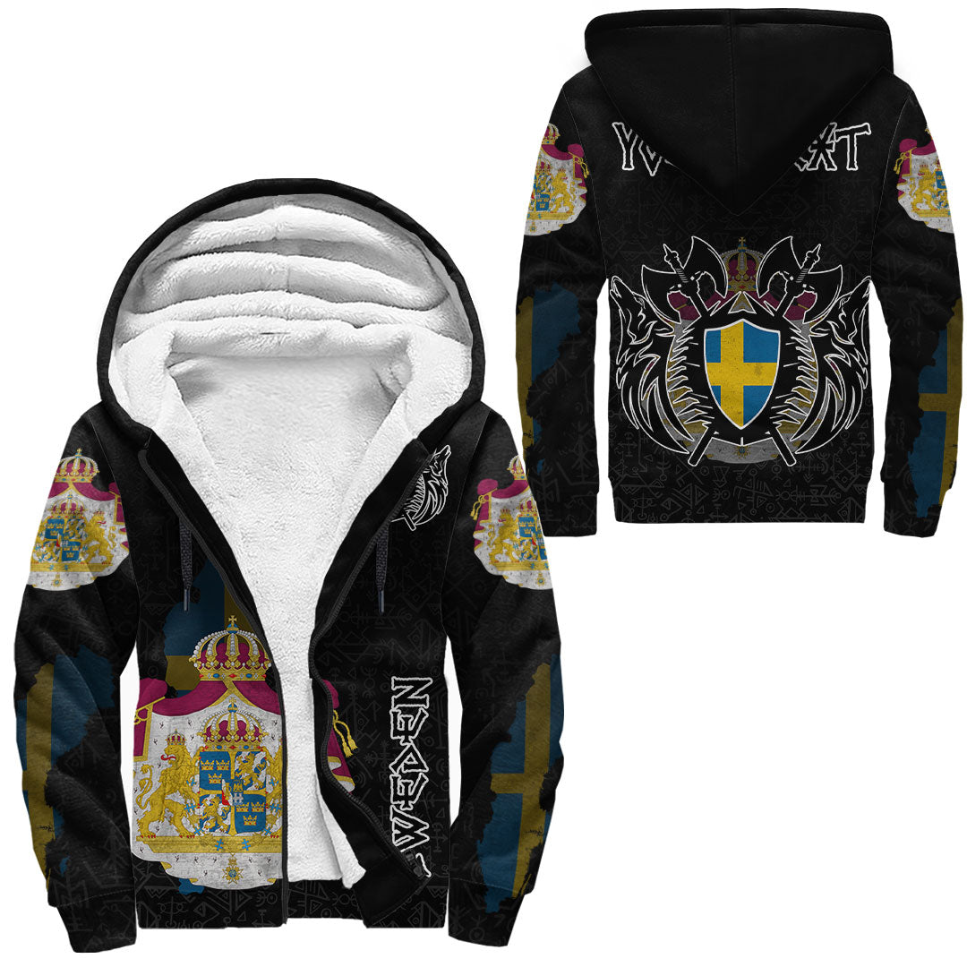 Custom Viking Sherpa Hoodie Sweden Flag and Maps style  Geri & Freki