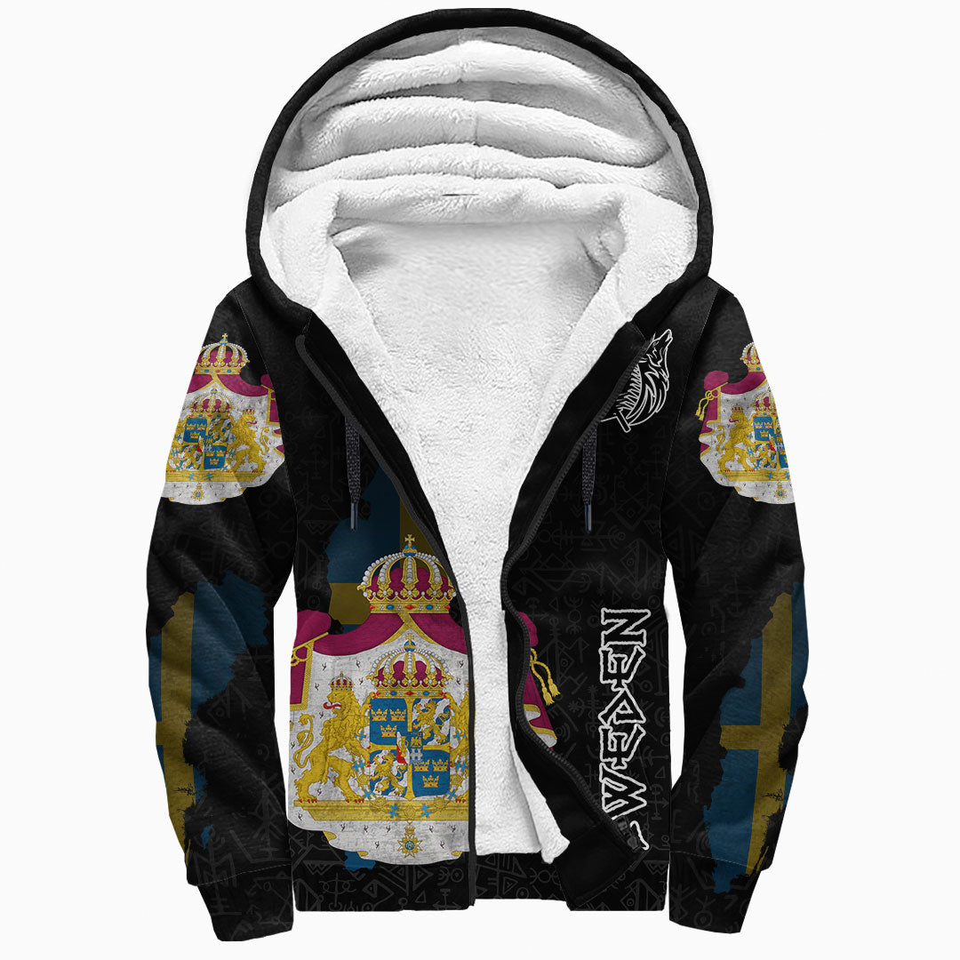 Custom Viking Sherpa Hoodie Sweden Flag and Maps style  Geri & Freki