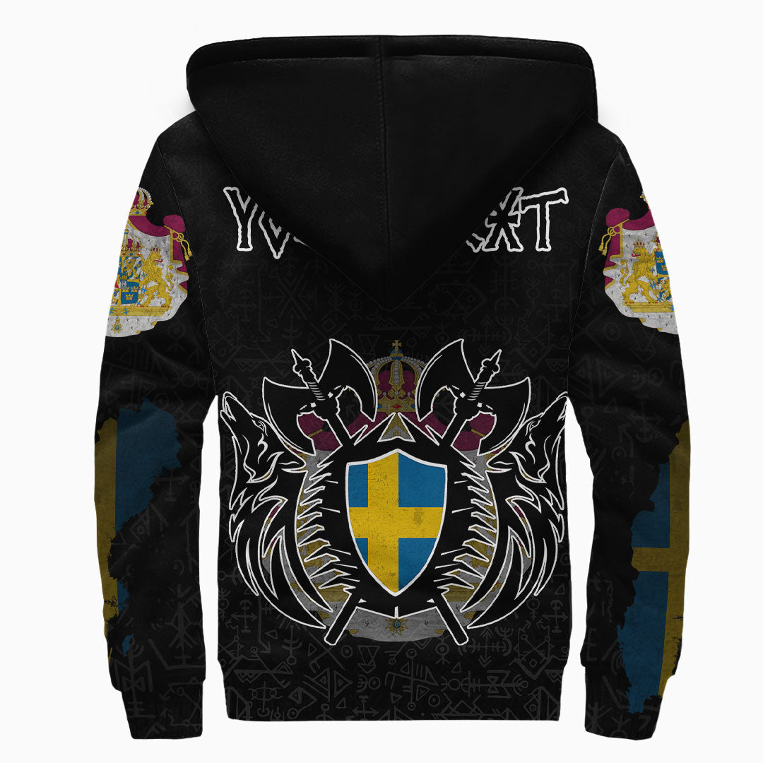 Custom Viking Sherpa Hoodie Sweden Flag and Maps style  Geri & Freki
