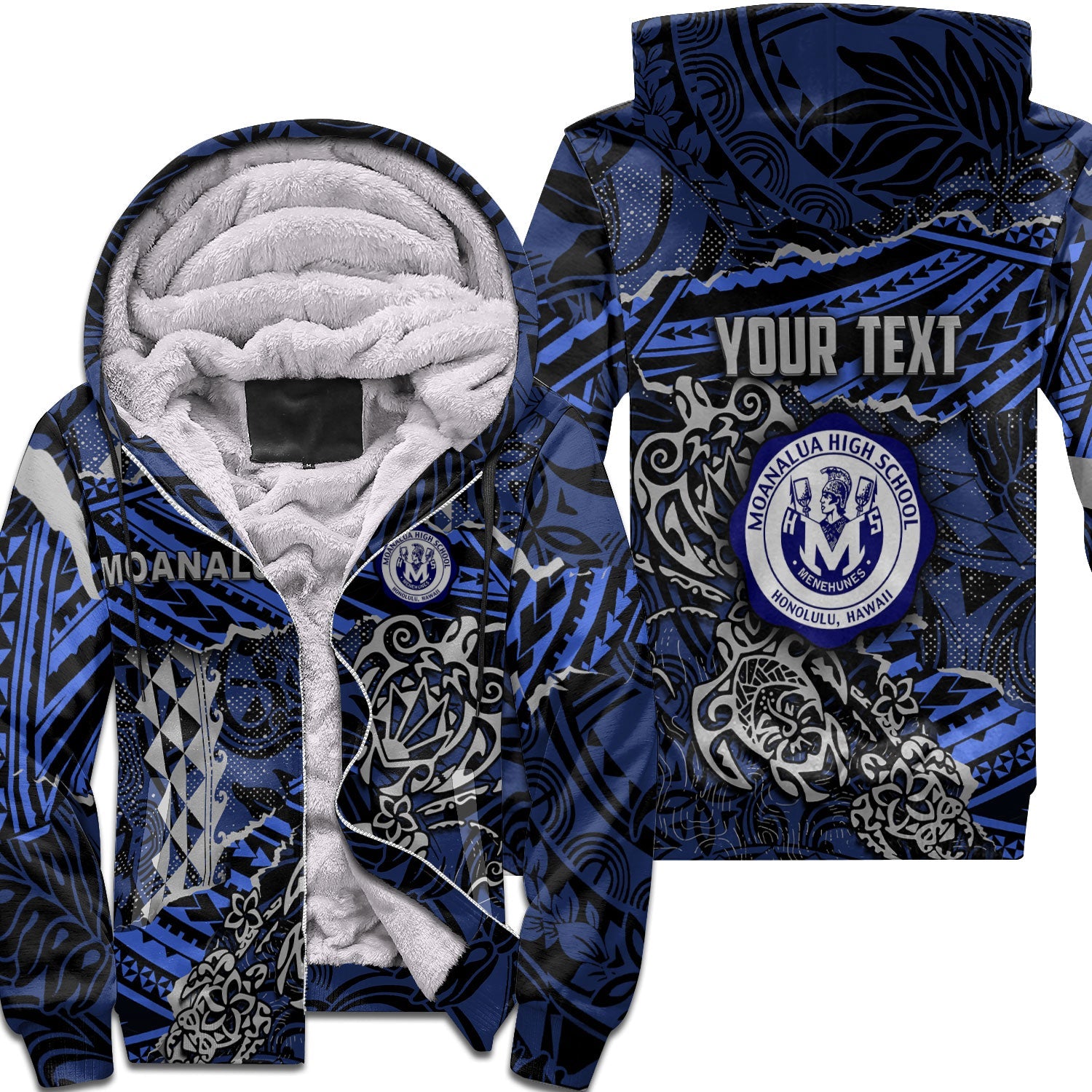 Hawaii Moanalua High School Custom Sherpa Hoodie Polynesian Turtle Style