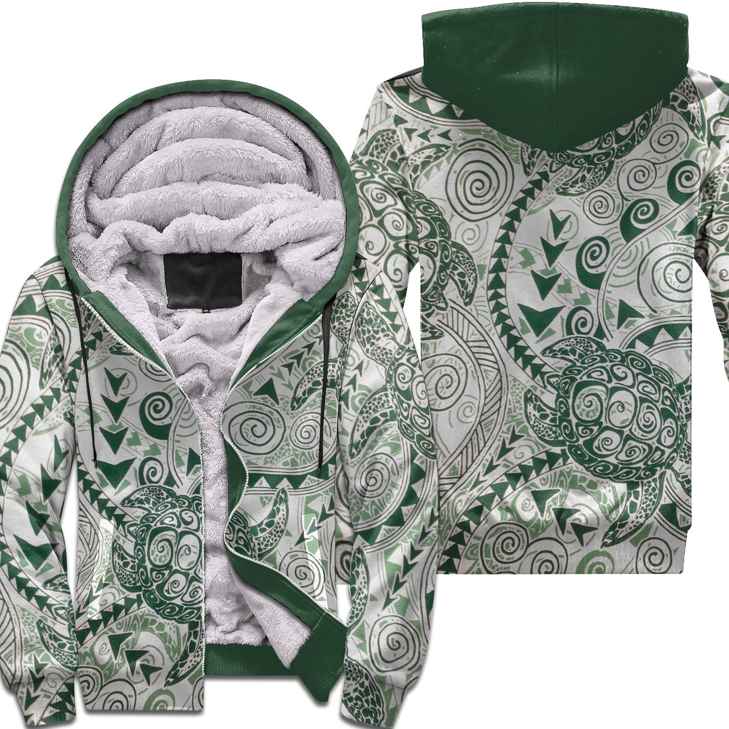 Hawaii Polynesian Turtle Sherpa Hoodie Green Style