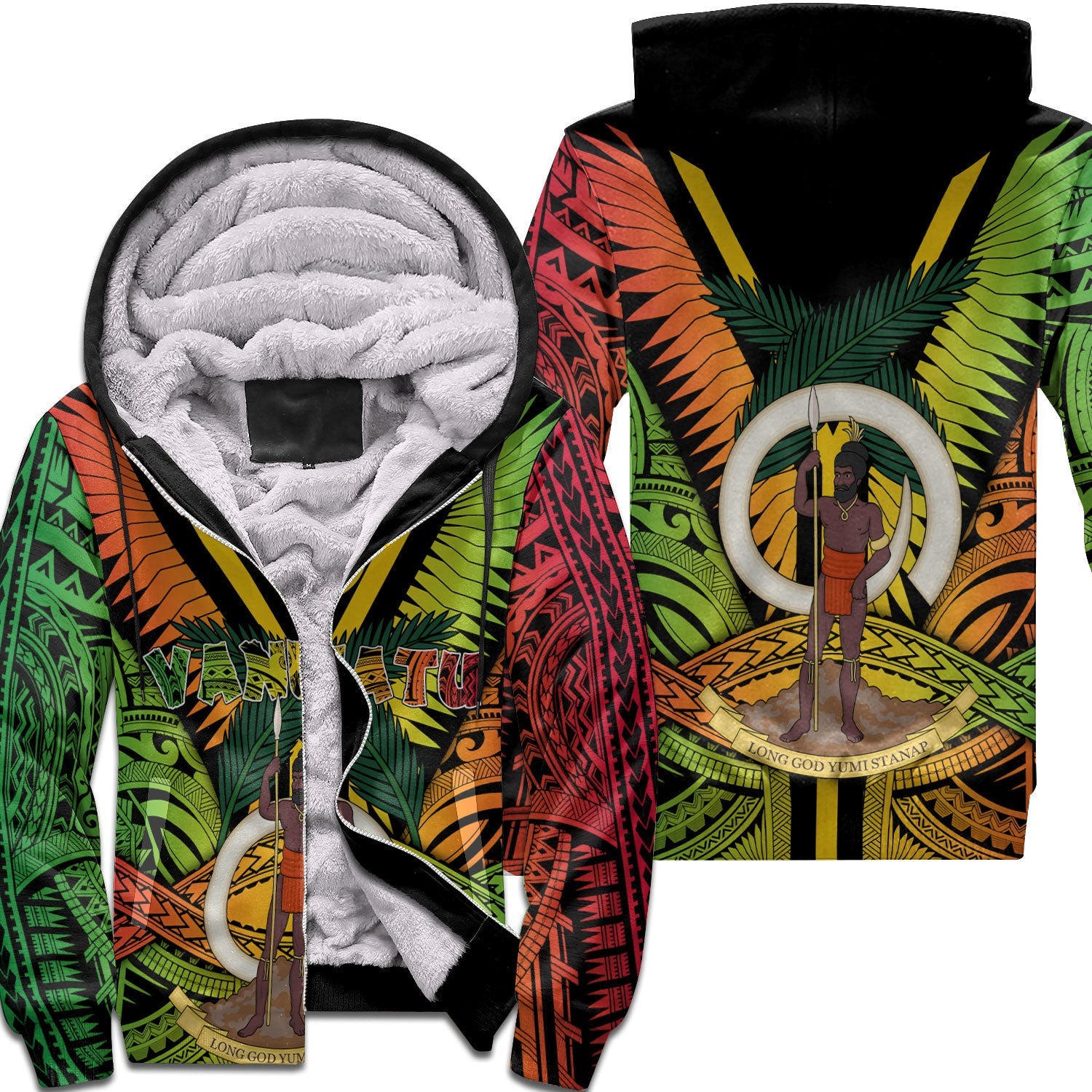 Vanuatu Sherpa Hoodie Coat Of Arms Reggae Style