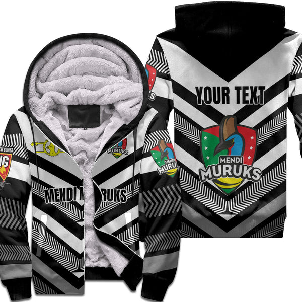 Custom Mendi Muruks Sherpa Hoodie Papua New Guinea Rugby Black & White Style