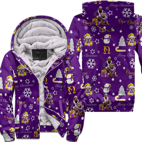 Fraternity Hoodie - OPP Christmas Sherpa Hoodie Bulldog Purple Pattern Style