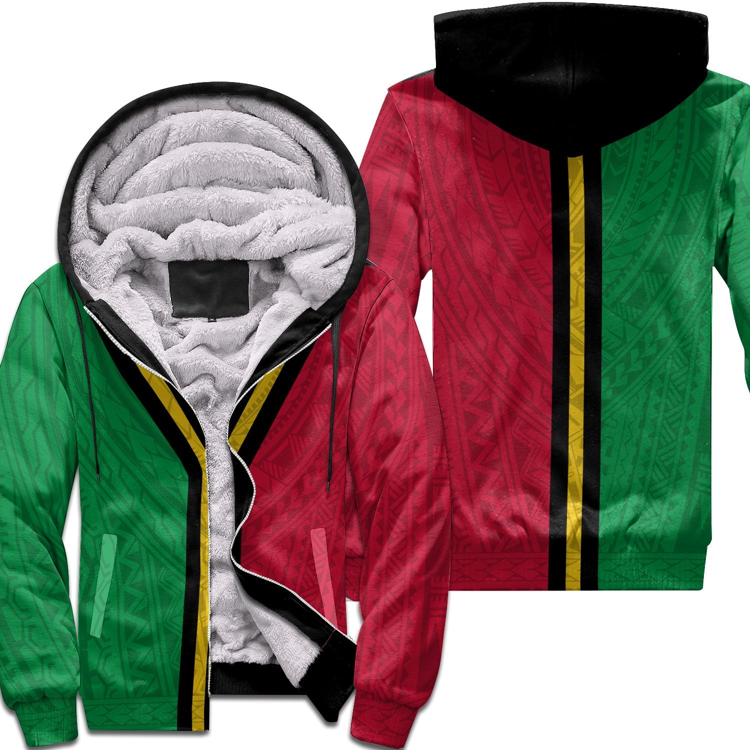 Vanuatu Sherpa Hoodie Polynesian Flag Style