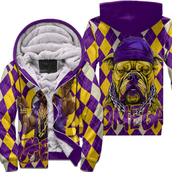 Fraternity Hoodie - OPP Christmas Sherpa Hoodie Bulldog Purple Gold Caro Pattern Style