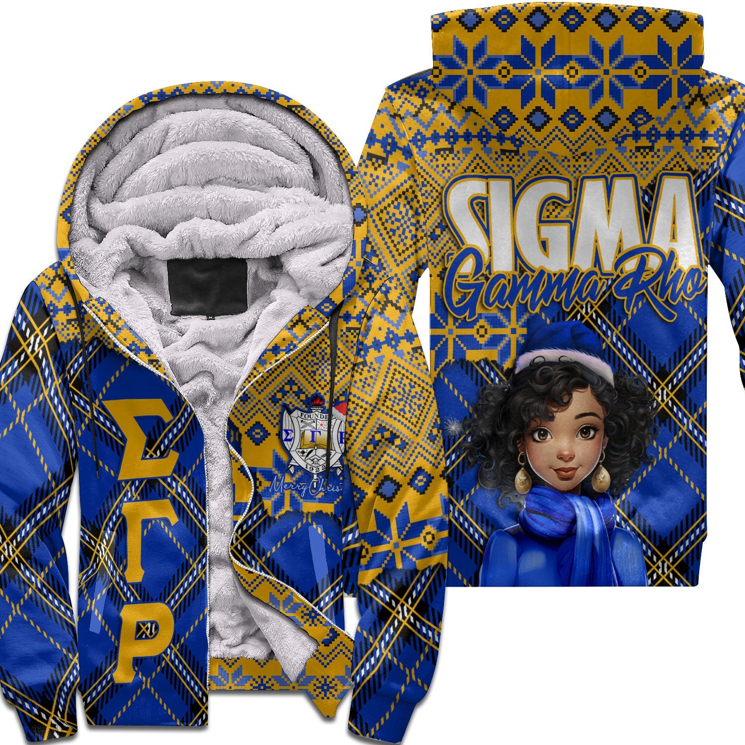 Sorority Hoodie - Christmas Sigma Gamma Rho Girl Sherpa Hoodie Plaid Background Style