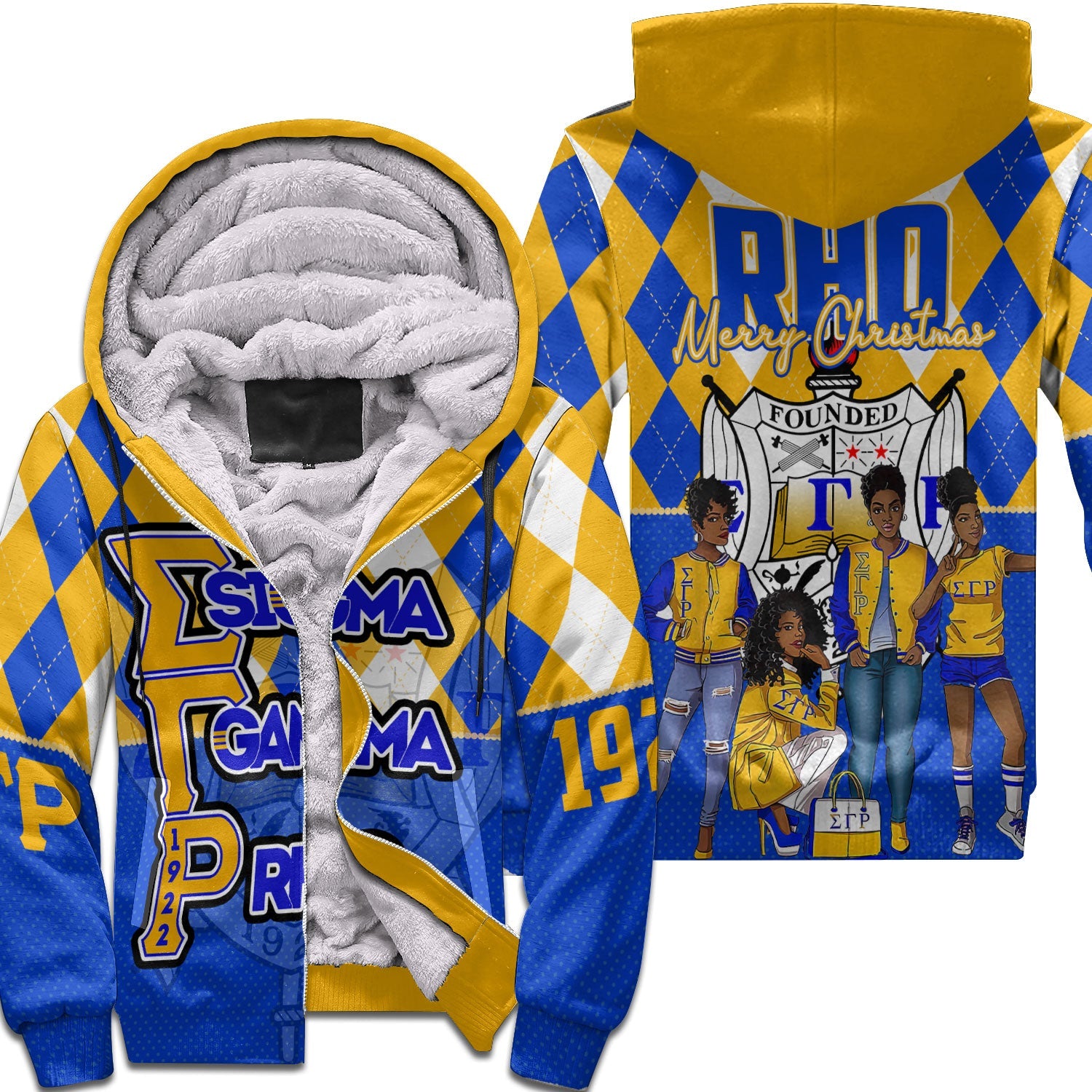 Sorority Hoodie - Christmas Sigma Gamma Rho Girl Sherpa Hoodie Rhombus Pattern Style