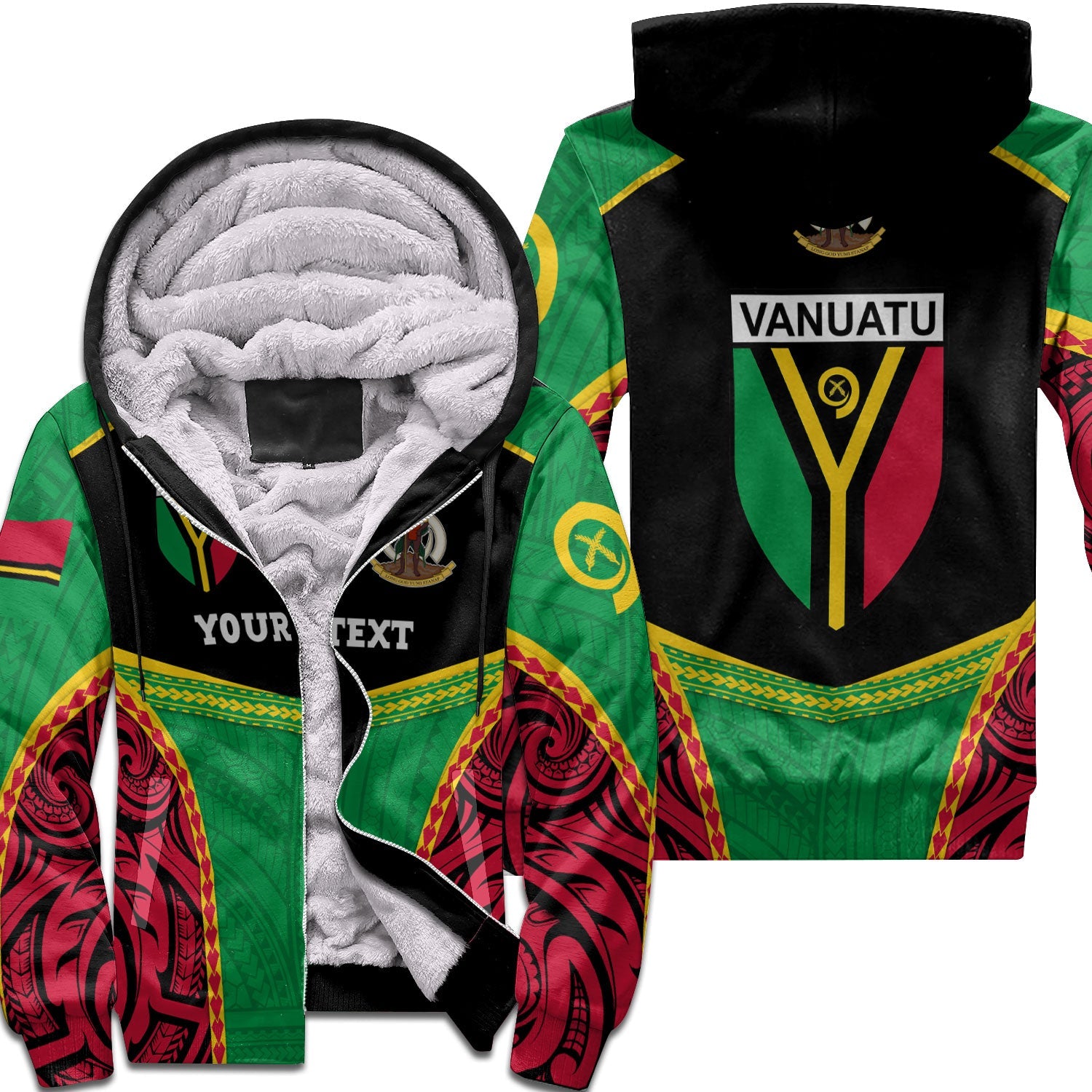 Custom Vanuatu Flag & Coat Of Arms Sherpa Hoodie Black Style