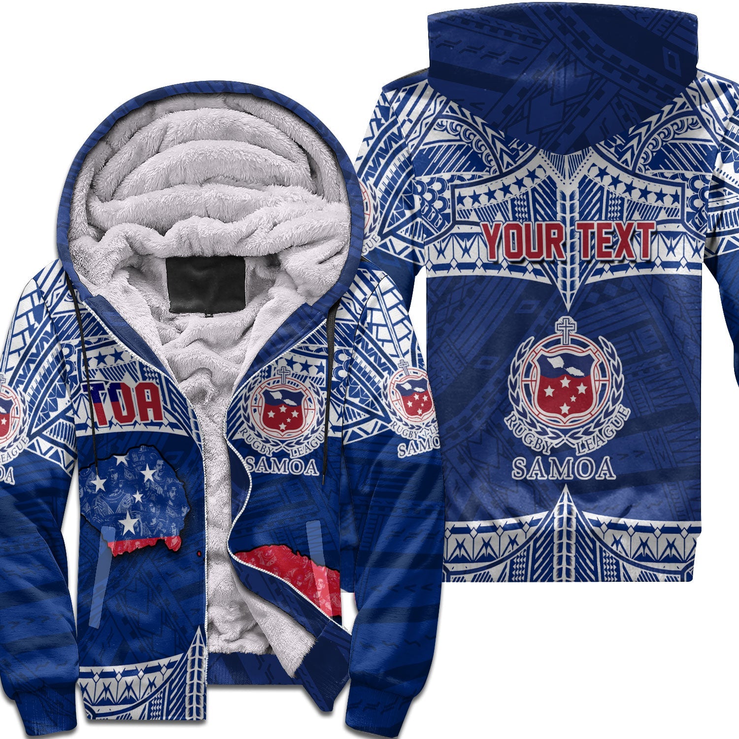 Custom Samoa TOA Rugby Sherpa Hoodie Map Style