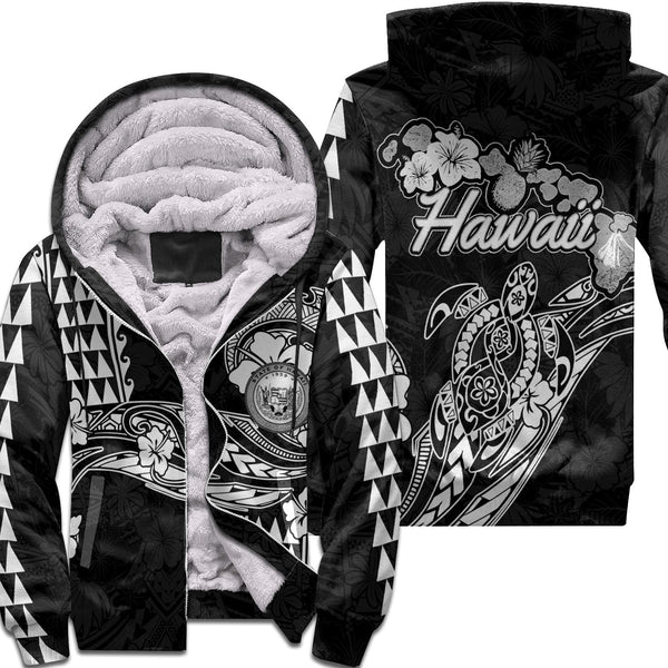 Hawaii Seal Sherpa Hoodie Turtle & Map Style