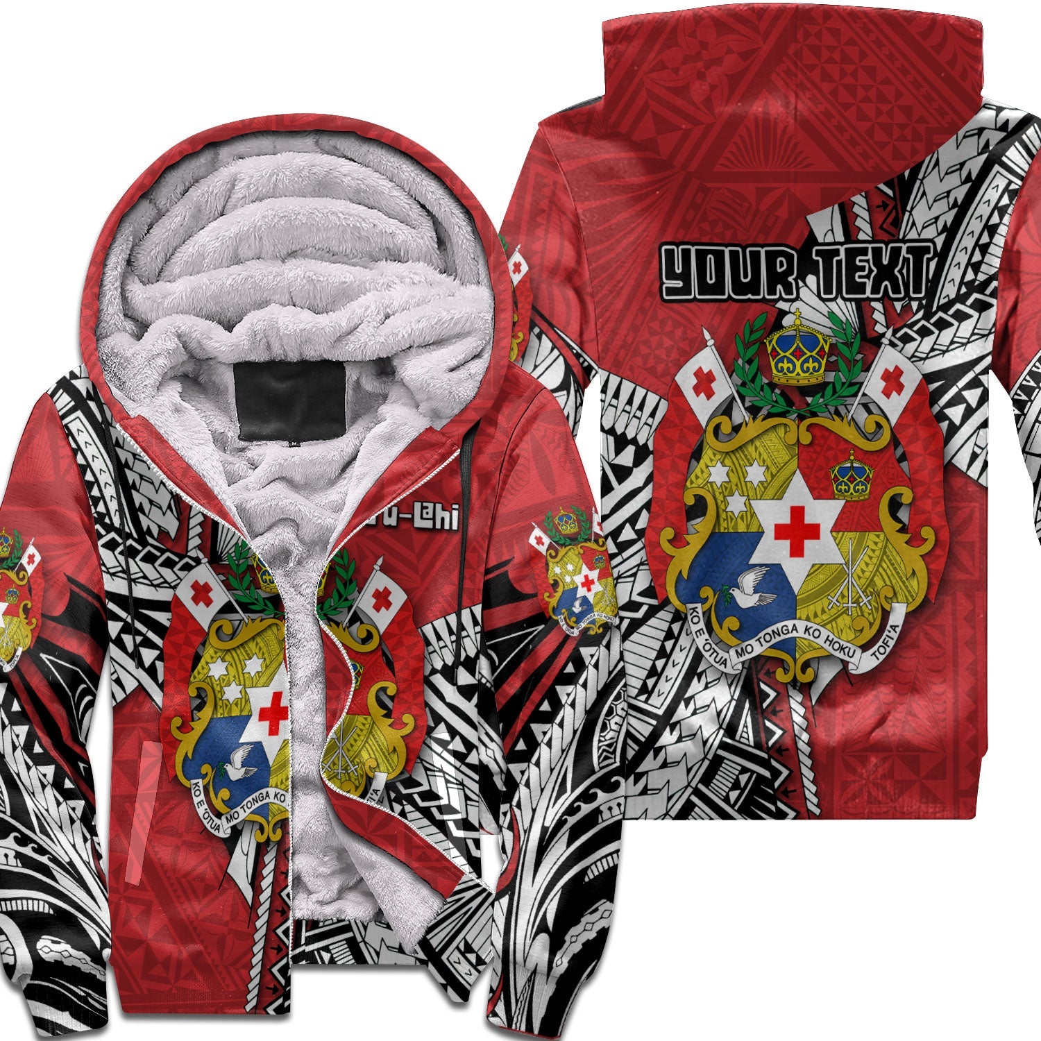 Custom Tonga Vava'u Lahi Coat Of Arms Sherpa Hoodie