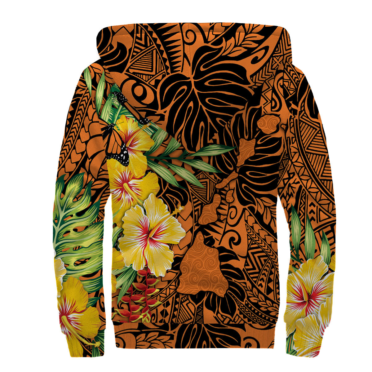 Hawaii Sherpa Hoodie Kamehameha Butterfly Tropical Style