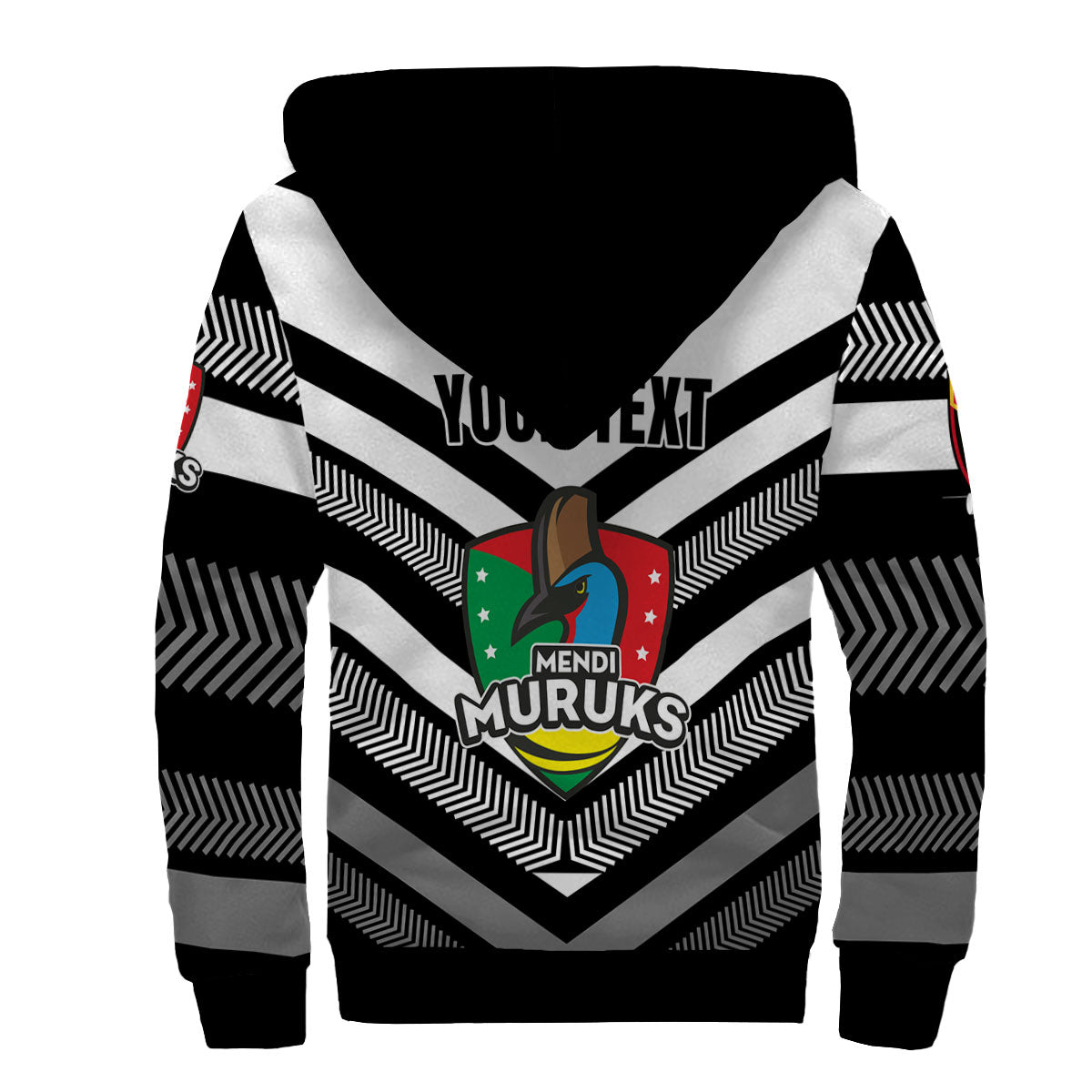 Custom Mendi Muruks Sherpa Hoodie Papua New Guinea Rugby Black & White Style