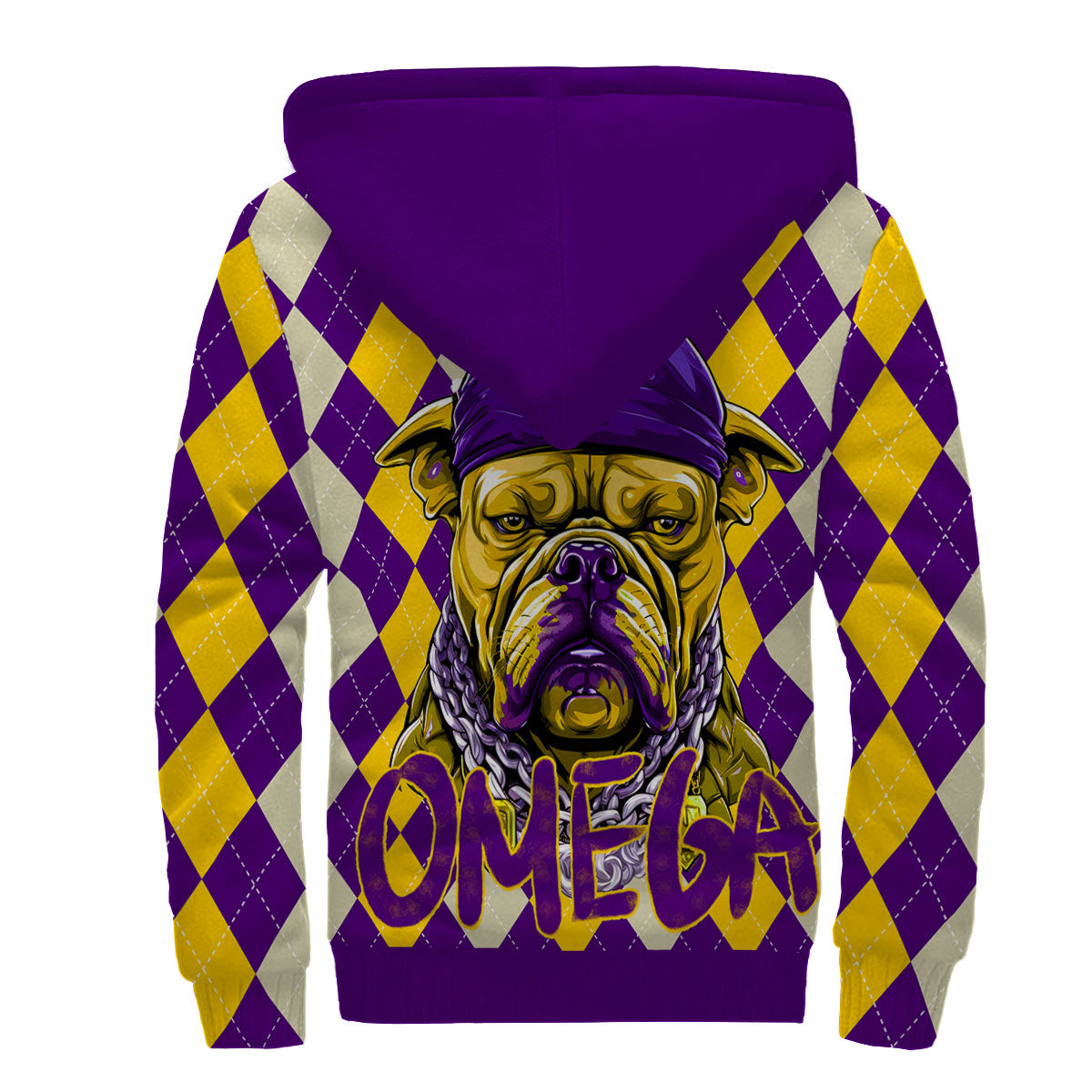 Fraternity Hoodie - OPP Christmas Sherpa Hoodie Bulldog Purple Gold Caro Pattern Style