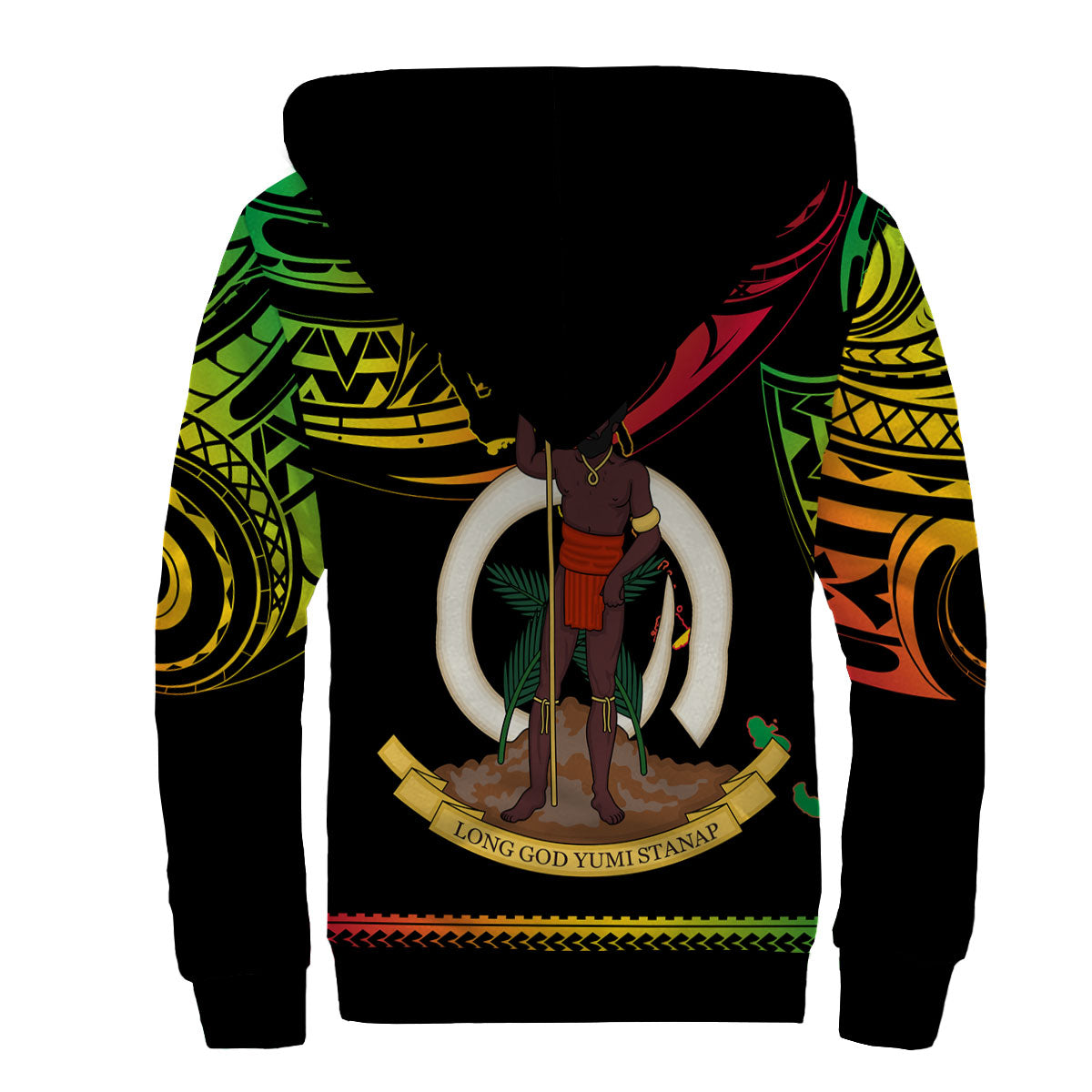 Vanuatu Proud To Be Ni-Van Sherpa Hoodie Coat Of Arms Reggae Style