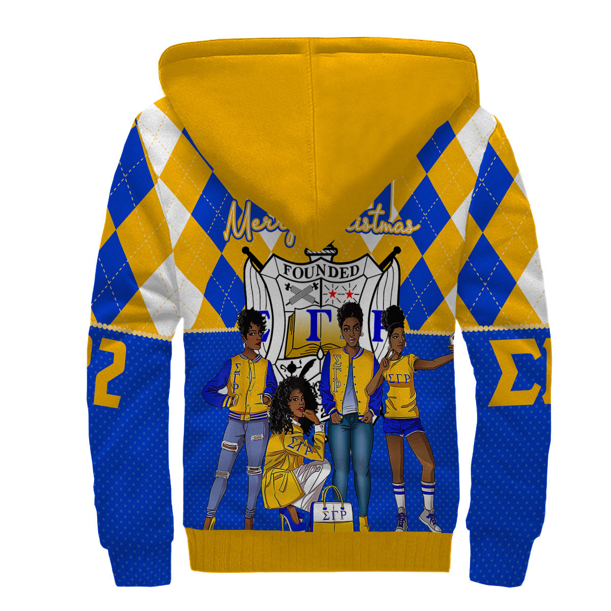 Sorority Hoodie - Christmas Sigma Gamma Rho Girl Sherpa Hoodie Rhombus Pattern Style